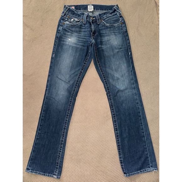 True Religion Womens Ricky Mid Rise Blue Denim Jeans‎ Made In The USA Sz 29 - Picture 1 of 11